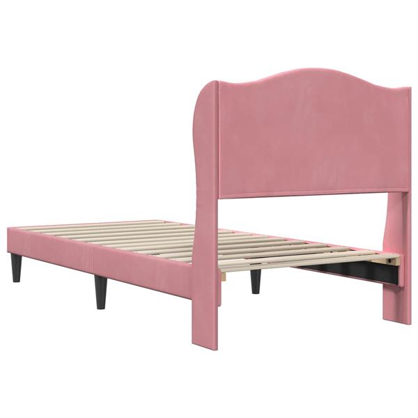 Grote foto vidaxl bedframe met hoofdeinde roze 100 x 200 cm fluweel antiek en kunst stoelen en banken