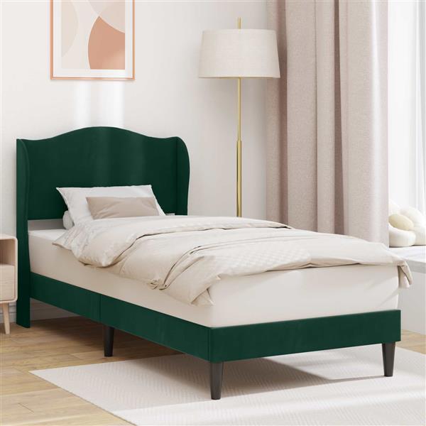 Grote foto vidaxl bedframe met hoofdeinde donkergroen 100 x 200 cm fluweel antiek en kunst stoelen en banken
