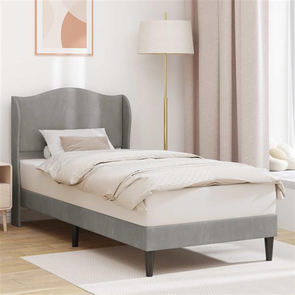 Grote foto vidaxl bedframe met hoofdeinde lichtgrijs 100 x 200 cm fluweel antiek en kunst stoelen en banken