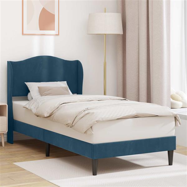 Grote foto vidaxl bedframe met hoofdeinde blauw 90 x 200 cm fluweel antiek en kunst stoelen en banken