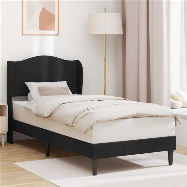Grote foto vidaxl bedframe met hoofdeinde zwart 90 x 200 cm fluweel antiek en kunst stoelen en banken