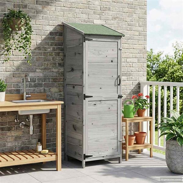 Grote foto vidaxl tuinschuur grijs 59 5 x 56 x 176 5 cm bewerkt hout tuin en terras tuinhuisjes en blokhutten