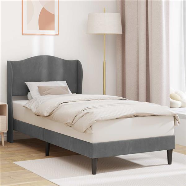 Grote foto vidaxl bedframe met hoofdeinde donkergrijs 90 x 190 cm fluweel antiek en kunst stoelen en banken
