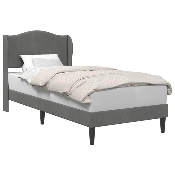 Grote foto vidaxl bedframe met hoofdeinde donkergrijs 90 x 190 cm fluweel antiek en kunst stoelen en banken