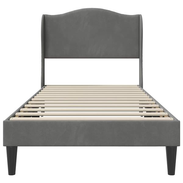 Grote foto vidaxl bedframe met hoofdeinde donkergrijs 90 x 190 cm fluweel antiek en kunst stoelen en banken