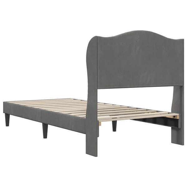 Grote foto vidaxl bedframe met hoofdeinde donkergrijs 90 x 190 cm fluweel antiek en kunst stoelen en banken