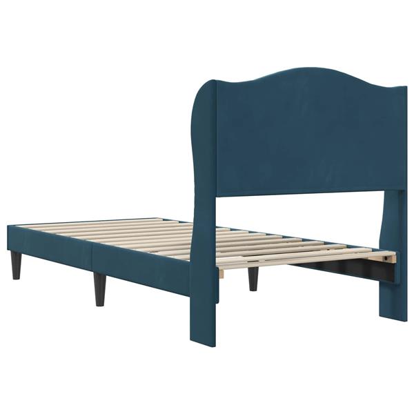 Grote foto vidaxl bedframe met hoofdeinde blauw 80 x 200 cm fluweel antiek en kunst stoelen en banken