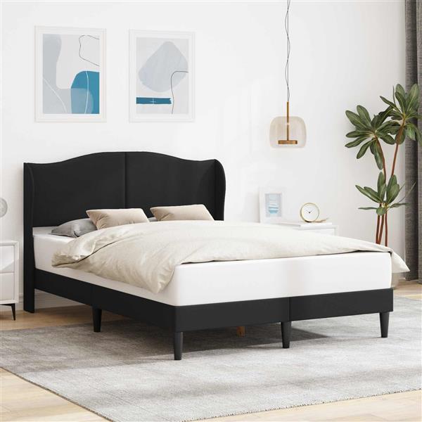 Grote foto vidaxl bedframe met hoofdeinde zwart 140 x 200 cm kunstleer antiek en kunst stoelen en banken