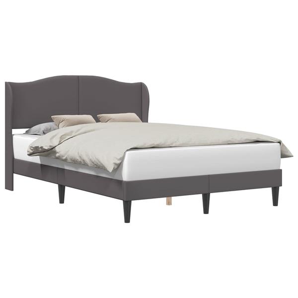 Grote foto vidaxl bedframe met hoofdeinde grijs 140 x 200 cm kunstleer antiek en kunst stoelen en banken