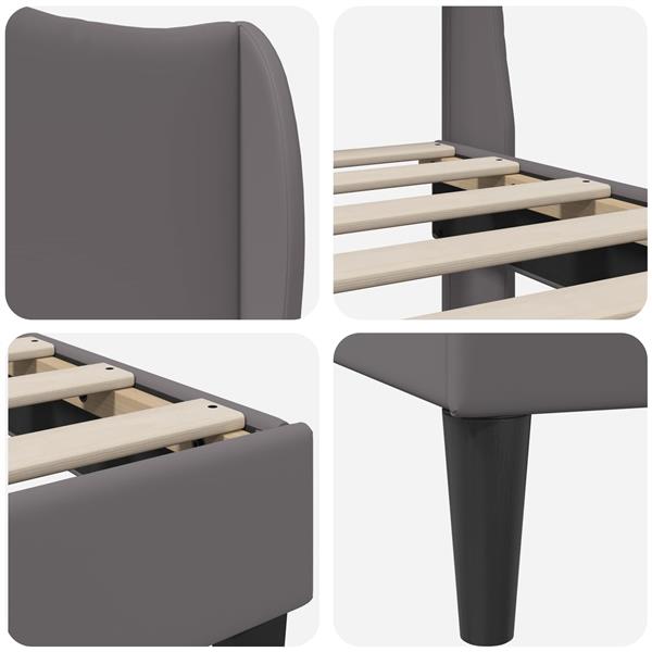 Grote foto vidaxl bedframe met hoofdeinde grijs 80 x 200 cm kunstleer antiek en kunst stoelen en banken