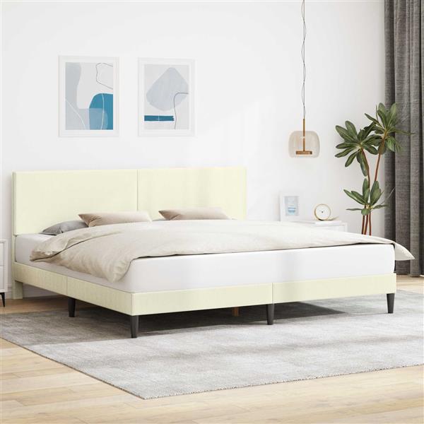 Grote foto vidaxl bedframe met hoofdeinde cr mekleurig 200 x 200 cm katoen stof antiek en kunst stoelen en banken