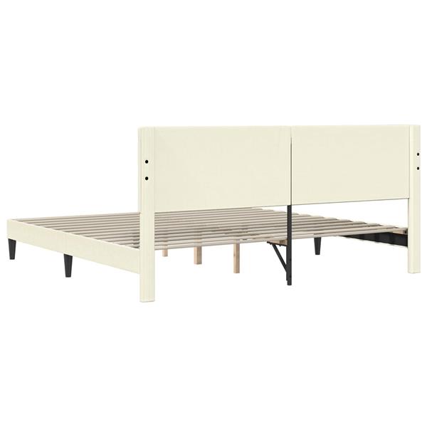 Grote foto vidaxl bedframe met hoofdeinde cr mekleurig 200 x 200 cm katoen stof antiek en kunst stoelen en banken