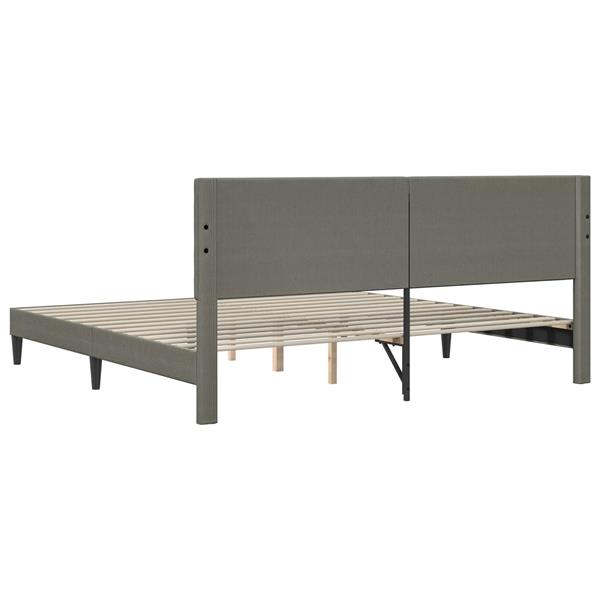 Grote foto vidaxl bedframe met hoofdeinde lichtgrijs 200 x 200 cm katoen stof antiek en kunst stoelen en banken