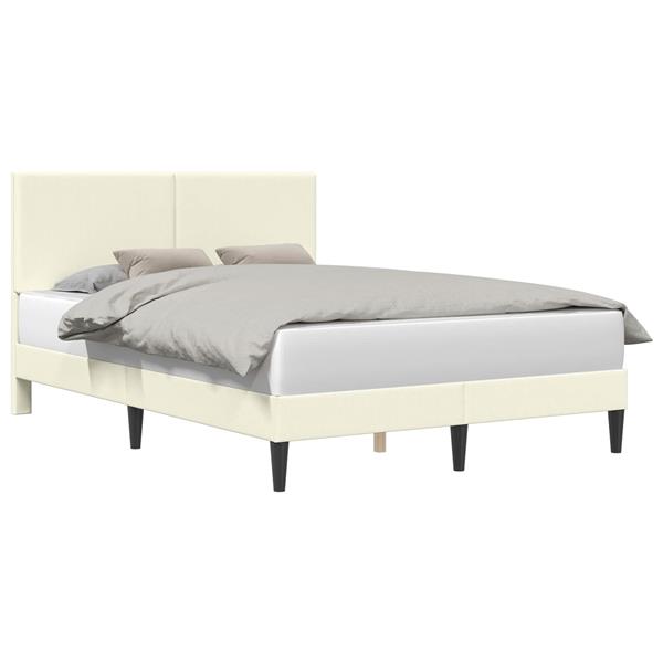 Grote foto vidaxl bedframe met hoofdeinde cr mekleurig 140 x 200 cm katoen stof antiek en kunst stoelen en banken