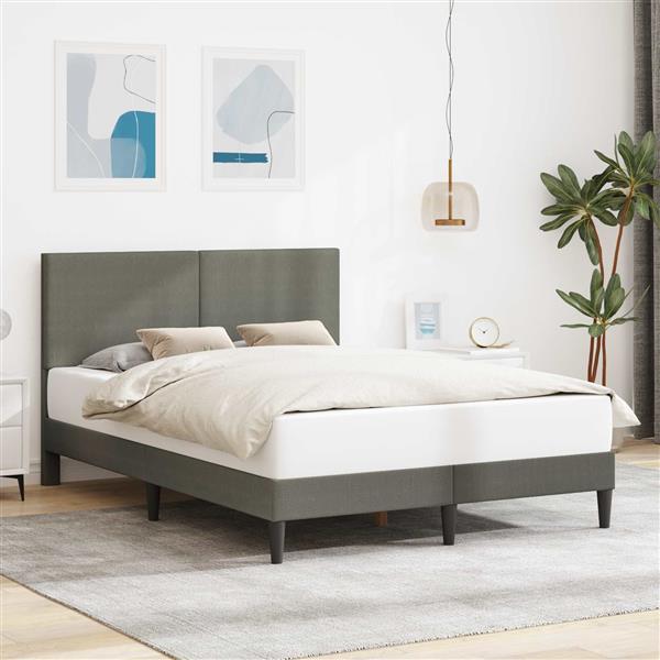 Grote foto vidaxl bedframe met hoofdeinde lichtgrijs 140 x 190 cm katoen stof antiek en kunst stoelen en banken