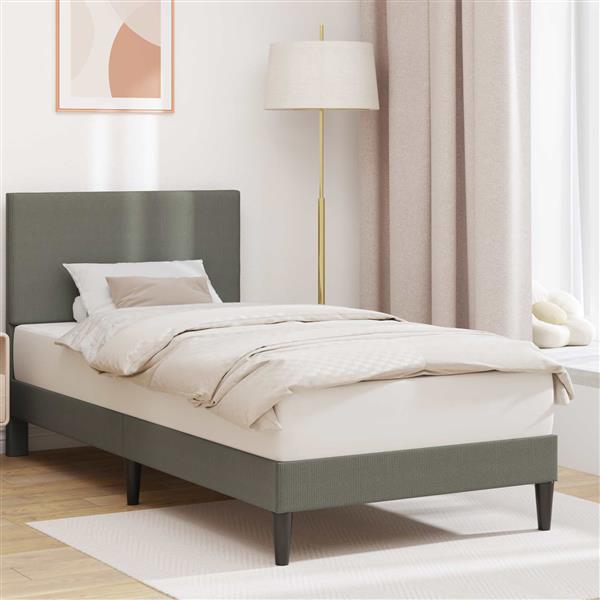 Grote foto vidaxl bedframe met hoofdeinde lichtgrijs 100 x 200 cm katoen stof antiek en kunst stoelen en banken