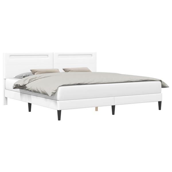 Grote foto vidaxl bedframe met led stripverlichting wit 200 x 200 cm kunstleer antiek en kunst stoelen en banken