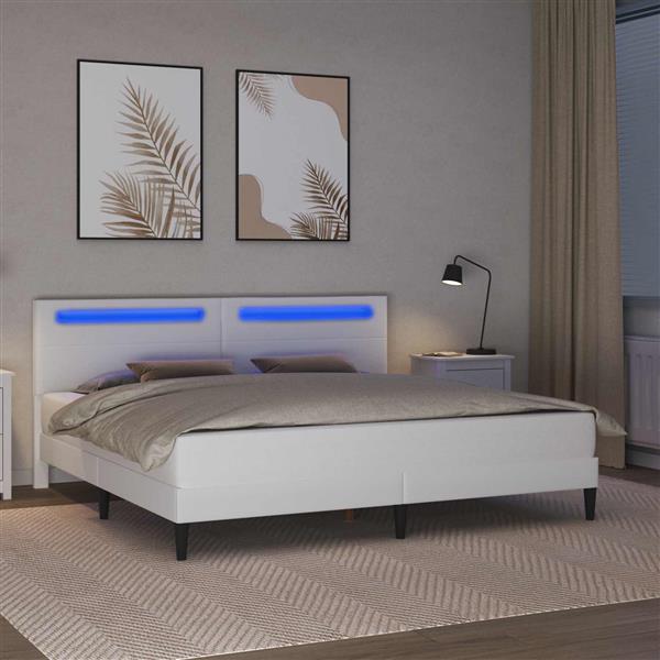Grote foto vidaxl bedframe met led stripverlichting wit 200 x 200 cm kunstleer antiek en kunst stoelen en banken