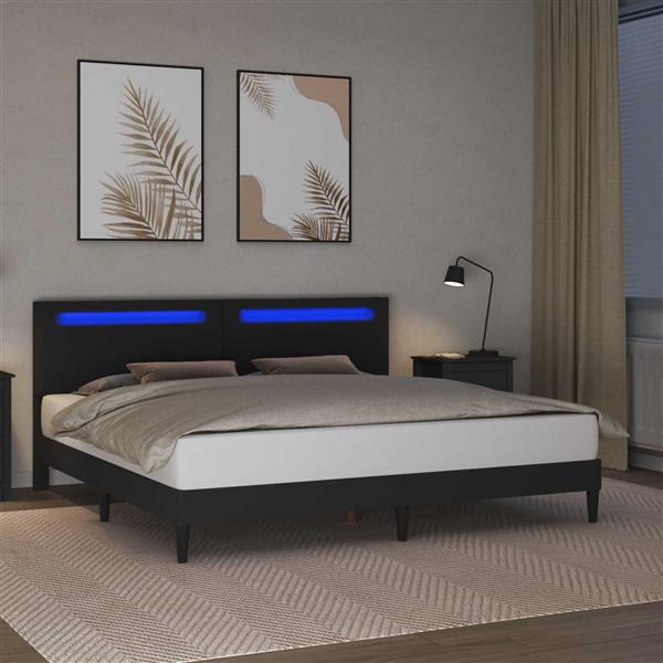 Grote foto vidaxl bedframe met led stripverlichting zwart 180 x 200 cm kunstleer antiek en kunst stoelen en banken