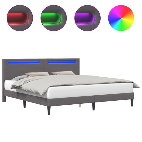 Grote foto vidaxl bedframe met led stripverlichting grijs 180 x 200 cm kunstleer antiek en kunst stoelen en banken