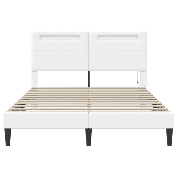 Grote foto vidaxl bedframe met led stripverlichting wit 160 x 200 cm kunstleer antiek en kunst stoelen en banken
