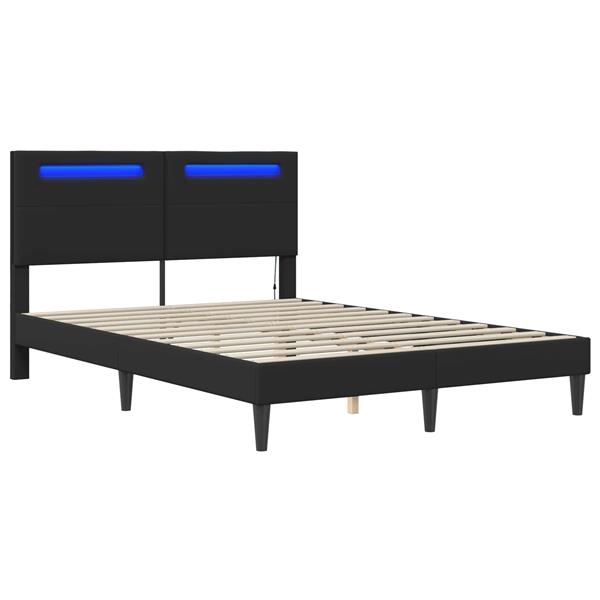 Grote foto vidaxl bedframe met led stripverlichting zwart 160 x 200 cm kunstleer antiek en kunst stoelen en banken