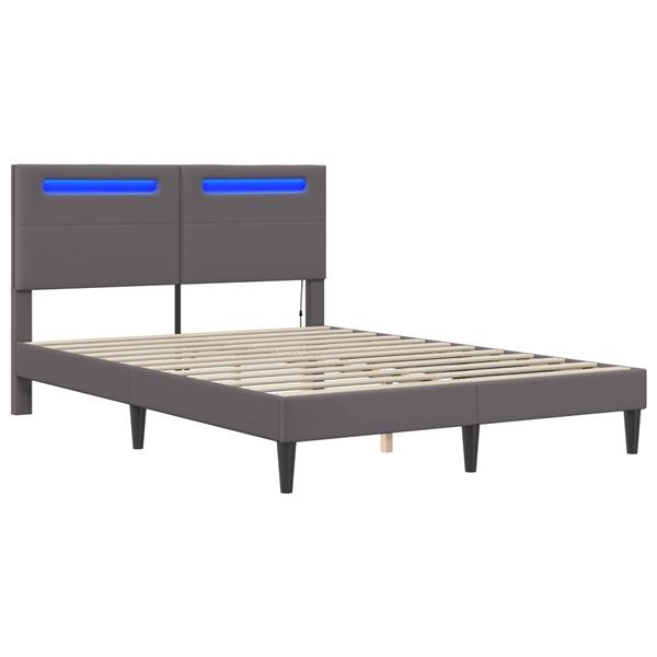 Grote foto vidaxl bedframe met led stripverlichting grijs 160 x 200 cm kunstleer antiek en kunst stoelen en banken