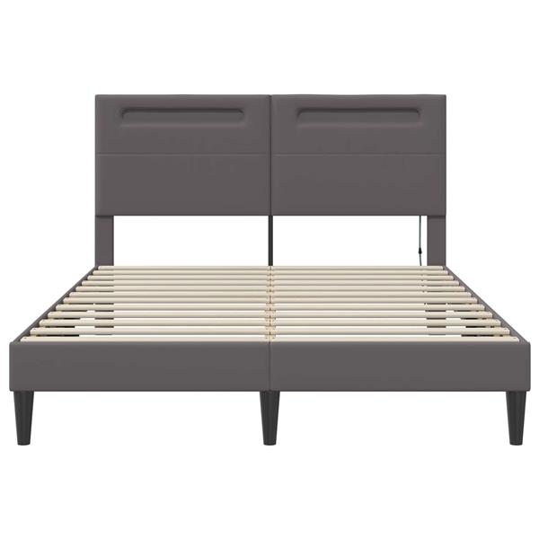 Grote foto vidaxl bedframe met led stripverlichting grijs 160 x 200 cm kunstleer antiek en kunst stoelen en banken