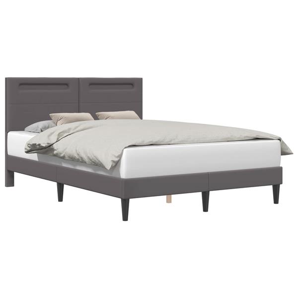 Grote foto vidaxl bedframe met led stripverlichting grijs 140 x 200 cm kunstleer antiek en kunst stoelen en banken