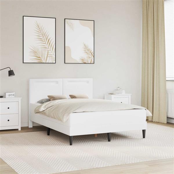 Grote foto vidaxl bedframe met led stripverlichting wit 140 x 190 cm kunstleer antiek en kunst stoelen en banken