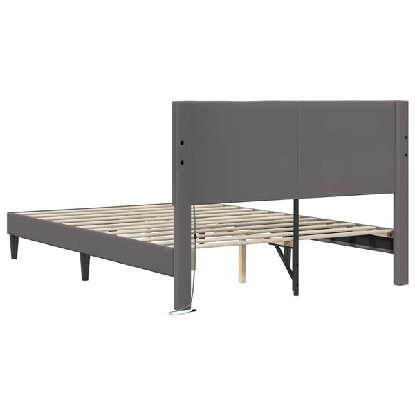 Grote foto vidaxl bedframe met led stripverlichting grijs 140 x 190 cm kunstleer antiek en kunst stoelen en banken