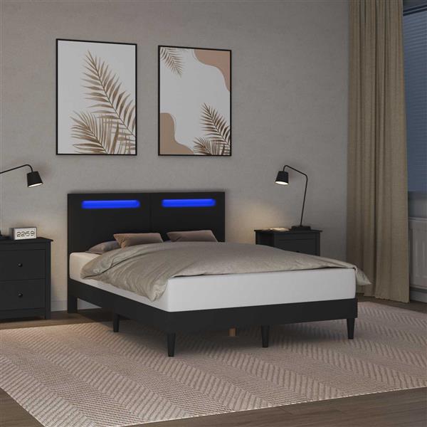 Grote foto vidaxl bedframe met led stripverlichting zwart 120 x 200 cm kunstleer antiek en kunst stoelen en banken