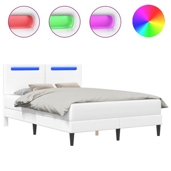 Grote foto vidaxl bedframe met led stripverlichting wit 120 x 190 cm kunstleer antiek en kunst stoelen en banken