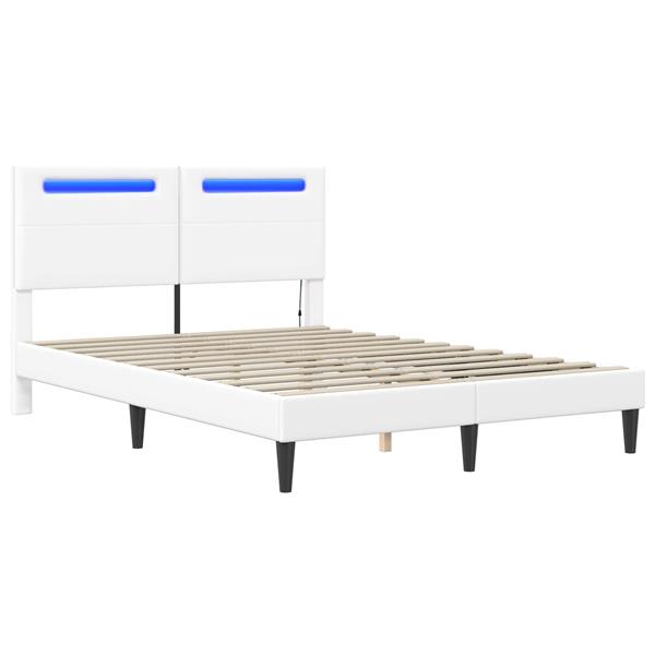 Grote foto vidaxl bedframe met led stripverlichting wit 120 x 190 cm kunstleer antiek en kunst stoelen en banken