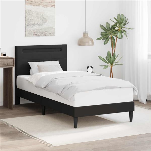 Grote foto vidaxl bedframe met led stripverlichting zwart 100 x 200 cm kunstleer antiek en kunst stoelen en banken