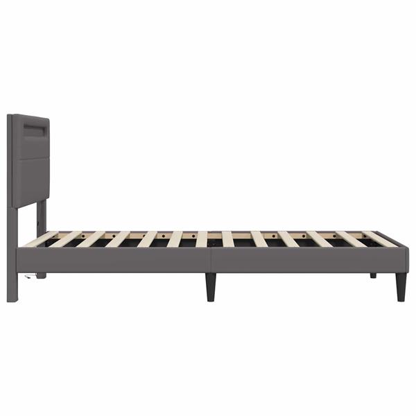 Grote foto vidaxl bedframe met led stripverlichting grijs 100 x 200 cm kunstleer antiek en kunst stoelen en banken