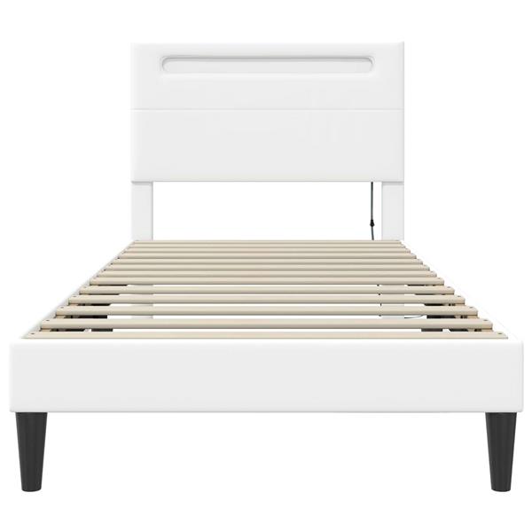 Grote foto vidaxl bedframe met led stripverlichting wit 90 x 200 cm kunstleer antiek en kunst stoelen en banken