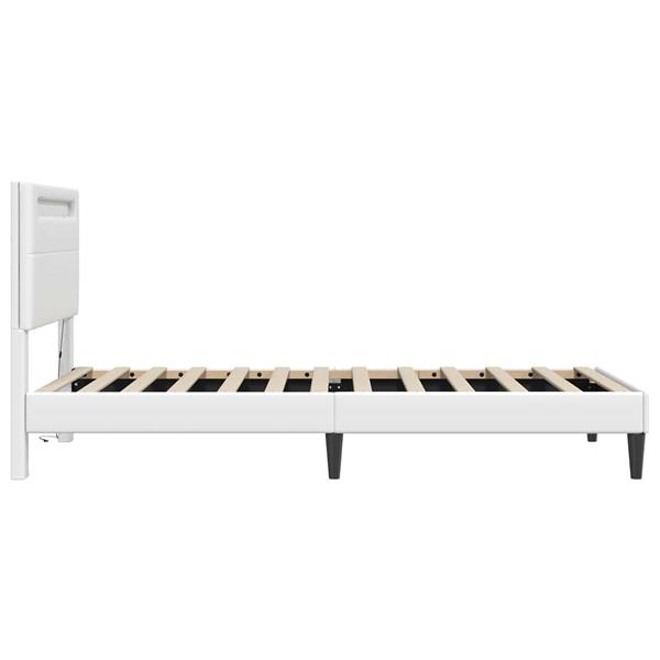 Grote foto vidaxl bedframe met led stripverlichting wit 90 x 200 cm kunstleer antiek en kunst stoelen en banken