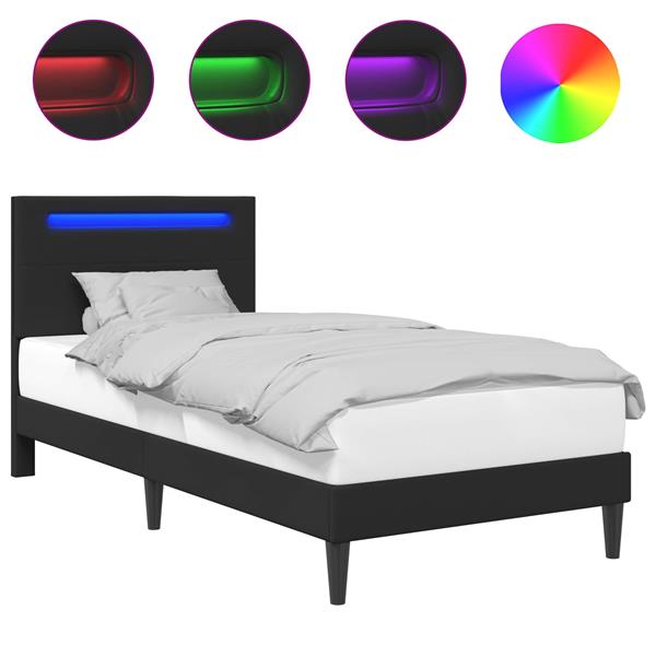 Grote foto vidaxl bedframe met led stripverlichting zwart 90 x 200 cm kunstleer antiek en kunst stoelen en banken