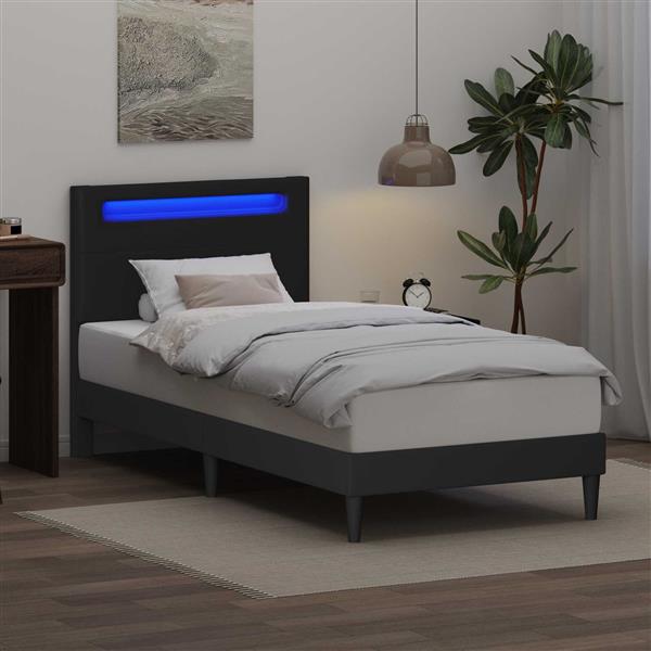 Grote foto vidaxl bedframe met led stripverlichting zwart 90 x 200 cm kunstleer antiek en kunst stoelen en banken