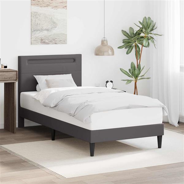 Grote foto vidaxl bedframe met led stripverlichting grijs 90 x 200 cm kunstleer antiek en kunst stoelen en banken