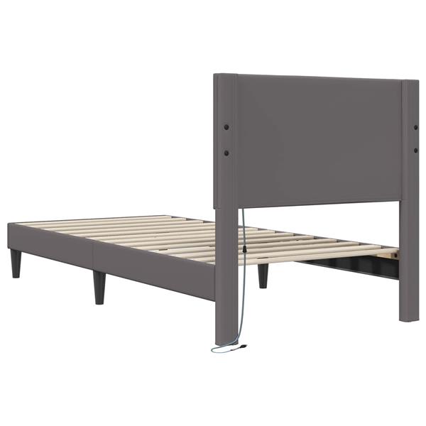 Grote foto vidaxl bedframe met led stripverlichting grijs 90 x 200 cm kunstleer antiek en kunst stoelen en banken
