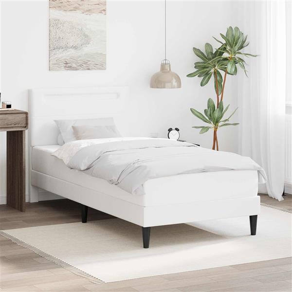 Grote foto vidaxl bedframe met led stripverlichting wit 90 x 190 cm kunstleer antiek en kunst stoelen en banken