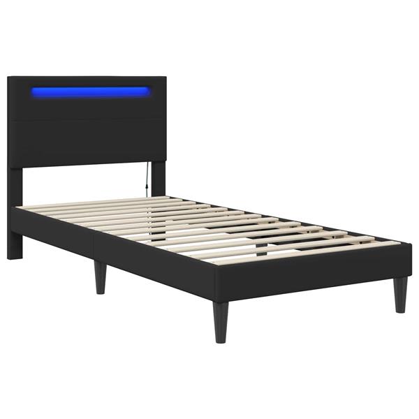 Grote foto vidaxl bedframe met led stripverlichting zwart 90 x 190 cm kunstleer antiek en kunst stoelen en banken