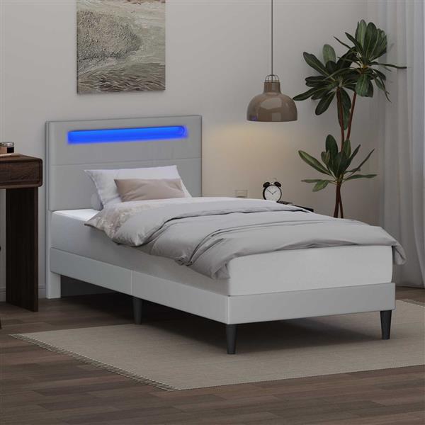 Grote foto vidaxl bedframe met led stripverlichting wit 80 x 200 cm kunstleer antiek en kunst stoelen en banken