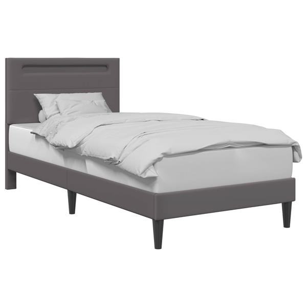 Grote foto vidaxl bedframe met led stripverlichting grijs 80 x 200 cm kunstleer antiek en kunst stoelen en banken