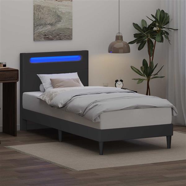 Grote foto vidaxl bedframe met led stripverlichting grijs 80 x 200 cm kunstleer antiek en kunst stoelen en banken