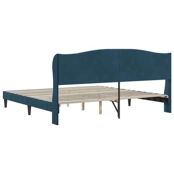 Grote foto vidaxl bedframe met hoofdeinde blauw 200 x 200 cm fluweel antiek en kunst stoelen en banken