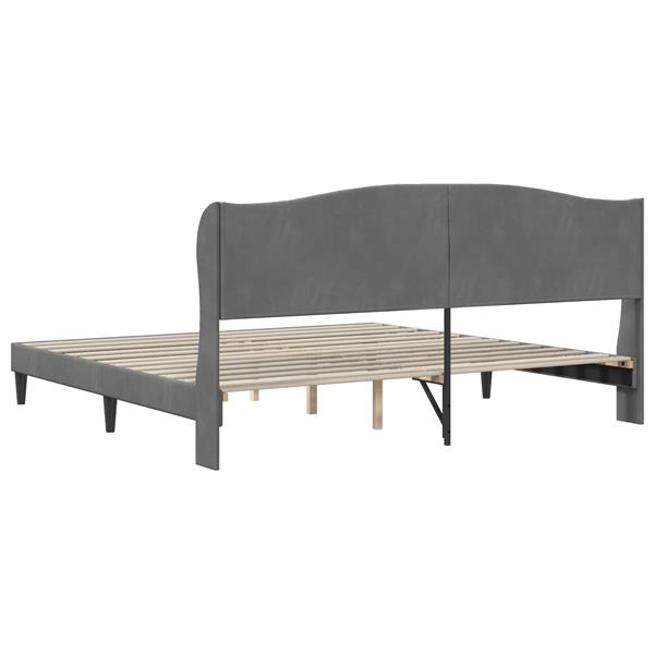 Grote foto vidaxl bedframe met hoofdeinde donkergrijs 200 x 200 cm fluweel antiek en kunst stoelen en banken