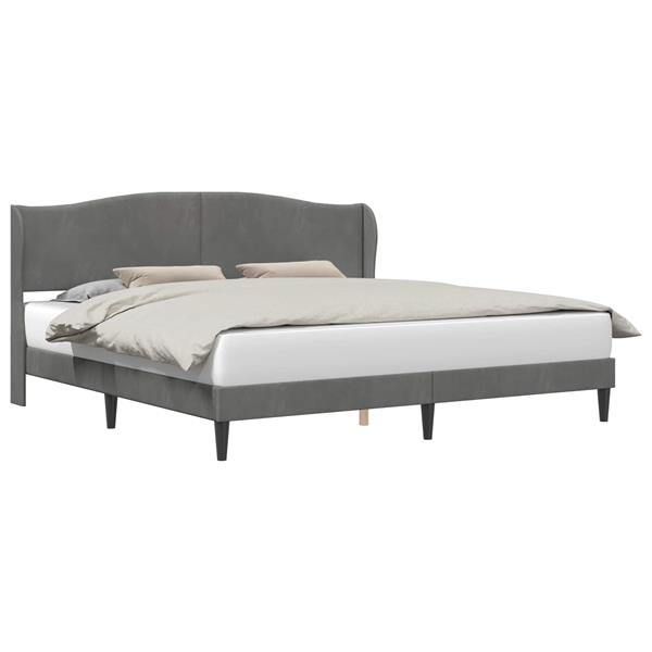 Grote foto vidaxl bedframe met hoofdeinde donkergrijs 180 x 200 cm fluweel antiek en kunst stoelen en banken